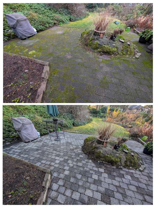 Paver patio before and after pressure washing