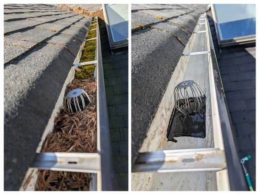Gutter trough before and after being cleared