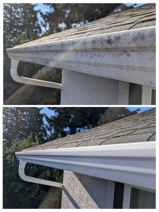 Gutter before and after cleaning