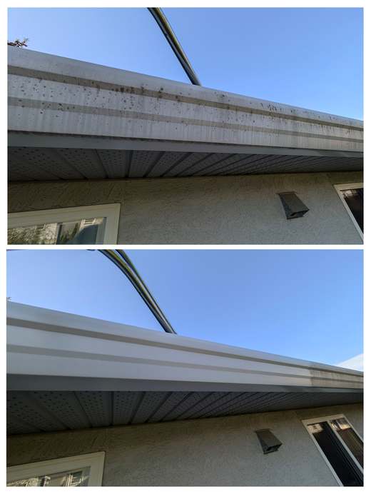 Fascia and gutter before and after cleaning