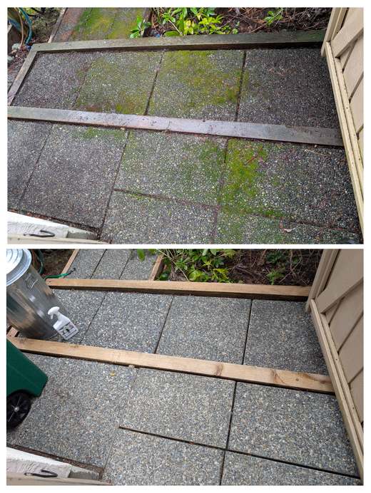 Walkway pavers before and after cleaning