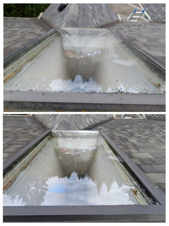 Skylight before and after cleaning