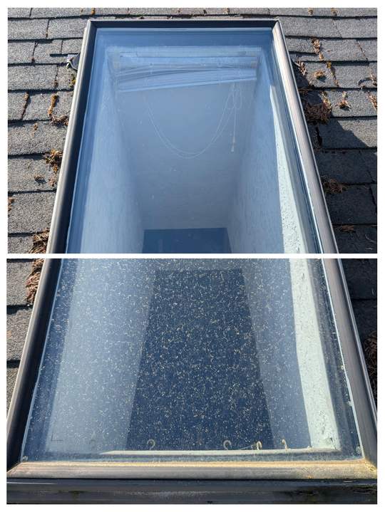 Roof skylight before and after cleaning